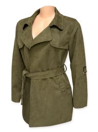 24 of Ladies Long Faux Suede Trench Coat In Olive Assorted Sizes S-xl