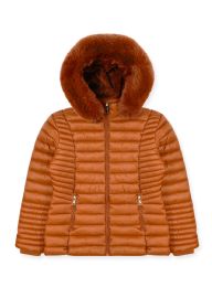 24 of Ladies Puffer Jacket With Faux Fur Hood Assorted Sizes S-Xl Rust