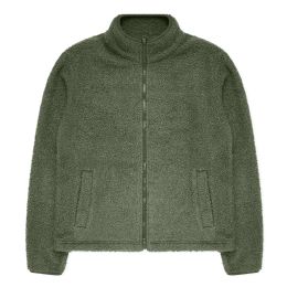 24 Pieces Mens FulL-Zip Sherpa Fleece Jacket In Green Assorted Sizes S- xl - Men's Winter Jackets