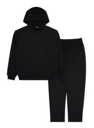 12 Pieces Mens Pullover Hoodie & Jogger Set In Solid Black Assorted Sizes S-2xl - Men's Activewear
