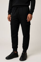 Mens Cotton Fleece Cargo Joggers In Black Assorted Sizes M-2xl