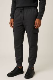Mens Cotton Fleece Cargo Joggers In Charcoal Gray Assorted Sizes M-2xl