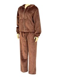12 Pieces Womens 2 Piece Velour Lounge Set Assorted Sizes S-Xl , Brown - Women's Active Wear Sets