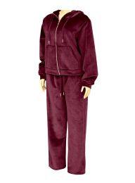 12 Pieces Womens 2 Piece Velour Lounge Set Assorted Sizes S-Xl , Burgundy - Women's Active Wear Sets