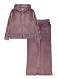 10 Pieces Womens Velour Zip Hoodie & WidE-Leg Pant Set Assorted Sizes S-L, Mauve - Women's Active Wear Sets