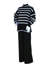 12 Pieces Womens 2-Piece Striped Knit Lounge Set Size S/m And L/xl , Black - Women's Active Wear Sets