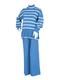 Womens 2-Piece Striped Knit Lounge Set Size S/m And L/xl , Blue