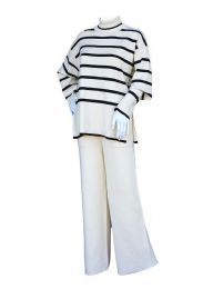 Womens 2-Piece Striped Knit Lounge Set Size S/m And L/xl , Ivory