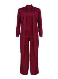 Womens 3-Piece Ribbed Knit Loungewear Set In Burgundy Sizes S/m And L/xl