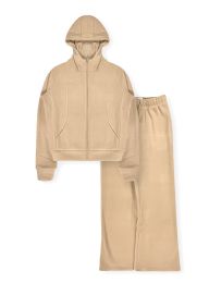 Womens ZiP-Up Jacket & WidE-Leg Pants Set Assorted Sizes S-Xl, Beige