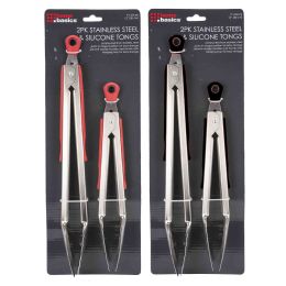 12 pieces Stainless Steel 2 Piece Tong Set With HeaT-Resistant Silicone Handles - Kitchen Utensils