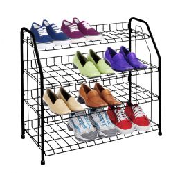 6 pieces of 4 Tier Wire Enamel Coated Steel Shoe Rack, Black