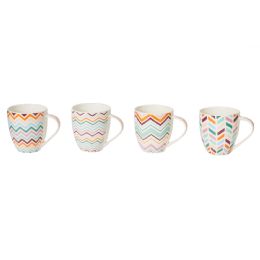 24 of 17.5 Oz. Set Of 4 ChevroN-Printed Ceramic Mug, Assorted Colors