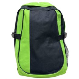 10 pieces of Two Tone Color Backpack With Side Bottle Holder And Side Clips In Green/black