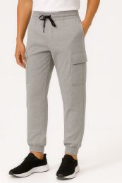 36 Pieces Mens Cotton Fleece Cargo Joggers In Heather Gray Assorted Sizes S-xl - Mens Sweatpants