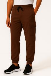 36 Pieces Mens Cotton Fleece Cargo Joggers In Brown Assorted Sizes S-xl - Mens Sweatpants