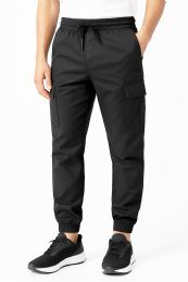 12 Pieces Mens Cotton Fleece Cargo Joggers In Black Assorted Sizes S-xl - Mens Sweatpants