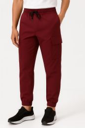 12 Pieces Mens Cotton Fleece Cargo Joggers In Wine Red Assorted Sizes S-xl - Mens Sweatpants