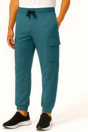 12 of Mens Cotton Fleece Cargo Joggers In Teal Assorted Sizes S-xl