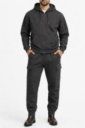 18 sets of Cotton Fleece Cargo Jogger And Zipper Hoodie Set In Charcoal Assorted Sizes M- 2xl