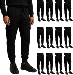 Mens Cotton Fleece Cargo Joggers In Black Assorted Sizes S-2xl