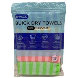 24 pieces 11.75-Inch X 11.75-Inch 5-pc Striped Texture Strong Absorption Quick Dry Towels - Kitchen Towels