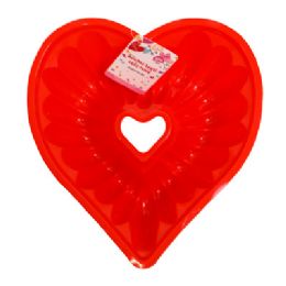 12 pieces Heart Silicone Red Ribbed Cake Mold 9.8x8.1x3.3in Val/ht - Baking Supplies