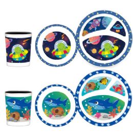 144 pieces Dinnerware Melamine Kids 144pc Shipper Ocean/space 5.25in Bowl/8oz Cup/8.25in 3section Plate - Plastic Dinnerware