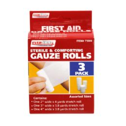 36 pieces Gauze Rolls 3pack Assorted Sizes Sterile 1-2x4,1-3x3.8,1-4x3.8 Everready Boxed Peggable - Bandages and Support Wraps