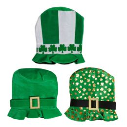 18 Wholesale Top Hat St Pats Velvet Deluxe Adult Size 3ast 10x12in/ht/jhook