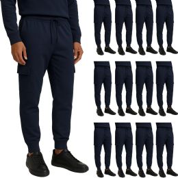 Mens Cotton Fleece Cargo Joggers In Navy Assorted Sizes S-2xl