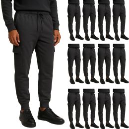 Mens Cotton Fleece Cargo Joggers In Charcoal Gray Assorted Sizes S-2xl