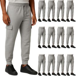 Mens Cotton Fleece Cargo Joggers In Heather Gray Assorted Sizes S-2xl