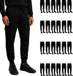 Mens Cotton Fleece Cargo Joggers In Black Assorted Sizes S-2xl