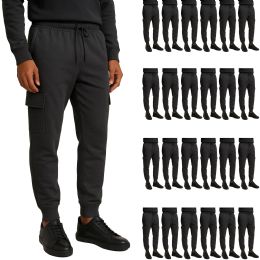 Mens Cotton Fleece Cargo Joggers In Charcoal Gray Assorted Sizes S-2xl