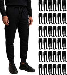 Mens Cotton Fleece Cargo Joggers In Black Assorted Sizes S-2xl