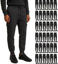 Mens Cotton Fleece Cargo Joggers In Charcoal Gray Assorted Sizes S-2xl
