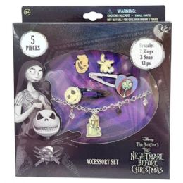 18 of Nightmare Before Christmas 5 Piece Jewelry Set With 2 Rings 1  Charm Bracelet And 2 Snap Clips