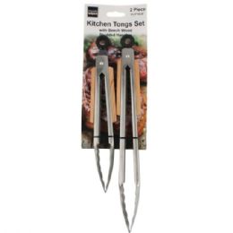 6 pieces 2 Piece Kitchen Tongs Set With Beech Wood Studded Handles - Kitchen Utensils