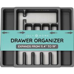 12 Pieces Gray Plastic Expandable Kitchen Drawer Organizer - July Home - Organizer