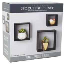 2 Pieces of 3pc Black Wood Cube Shelf Set, 3-Asst Size Real Living
