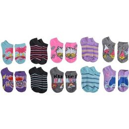12 Pieces 10pk Girls Trolls Keep It Happy Ns Socks Szie 6-8 - Girls Ankle Sock