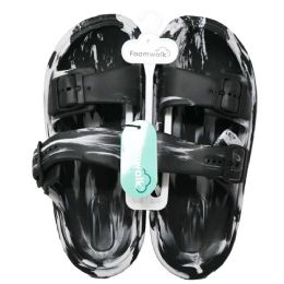 12 Pieces Women Blk/wht Marble Eva Sandal Dbl Buckle Foamwalk 4-Asst Size - Women's Sandals