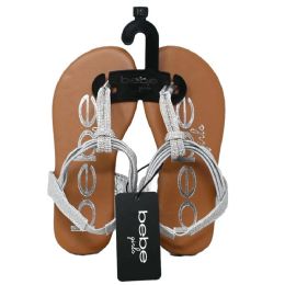 Wholesale Footwear Girls Silver Thong Sandal Wtubular Rhinestones & Metallic Bungees Bebe 7-Asst Size