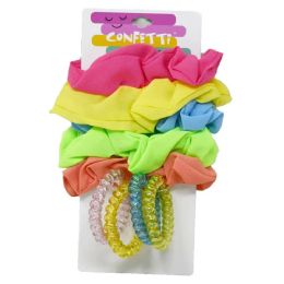 24 Pieces 9pc Neon Hair Scrunchie & Glitter Coil Set Confetti - Hair Accessories