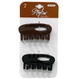 144 Pieces 2pc Hair Claw Clips Brn Blk - Hair Accessories