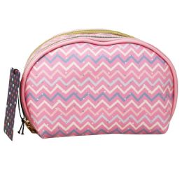 40 Pieces Pink Chevron Print Dbl Zipper Cosmetic Bag - Cosmetic Cases