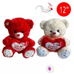 12 Pieces 12 Inch Bear With Light And Music Happy Valentine's Day Design - Plush Toys
