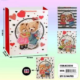 72 Pieces Valentine's 13x10 Gift Bag Love Bears - Valentine Gift Bag's