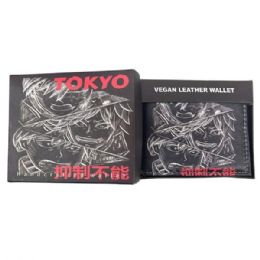 12 pieces of Faux Leather Bifold Wallet In Black With Tokyo Design